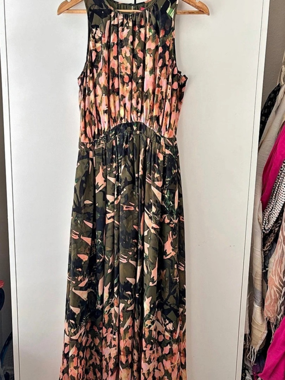 Catherine Malandrino Floral Maxi Dress in Green & Pink Size 8